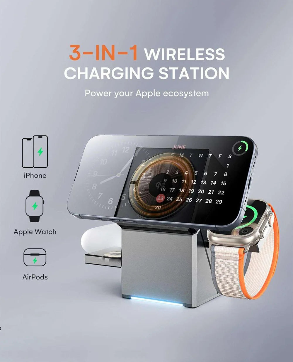 Auto Rotatable 3-in-1 Wireless Charging Station